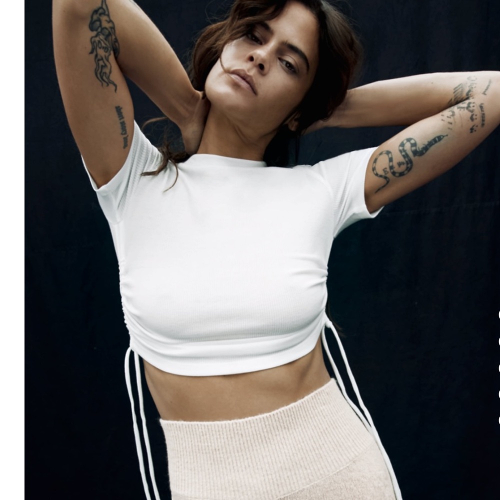 Zara Ruched Ribbed White Top